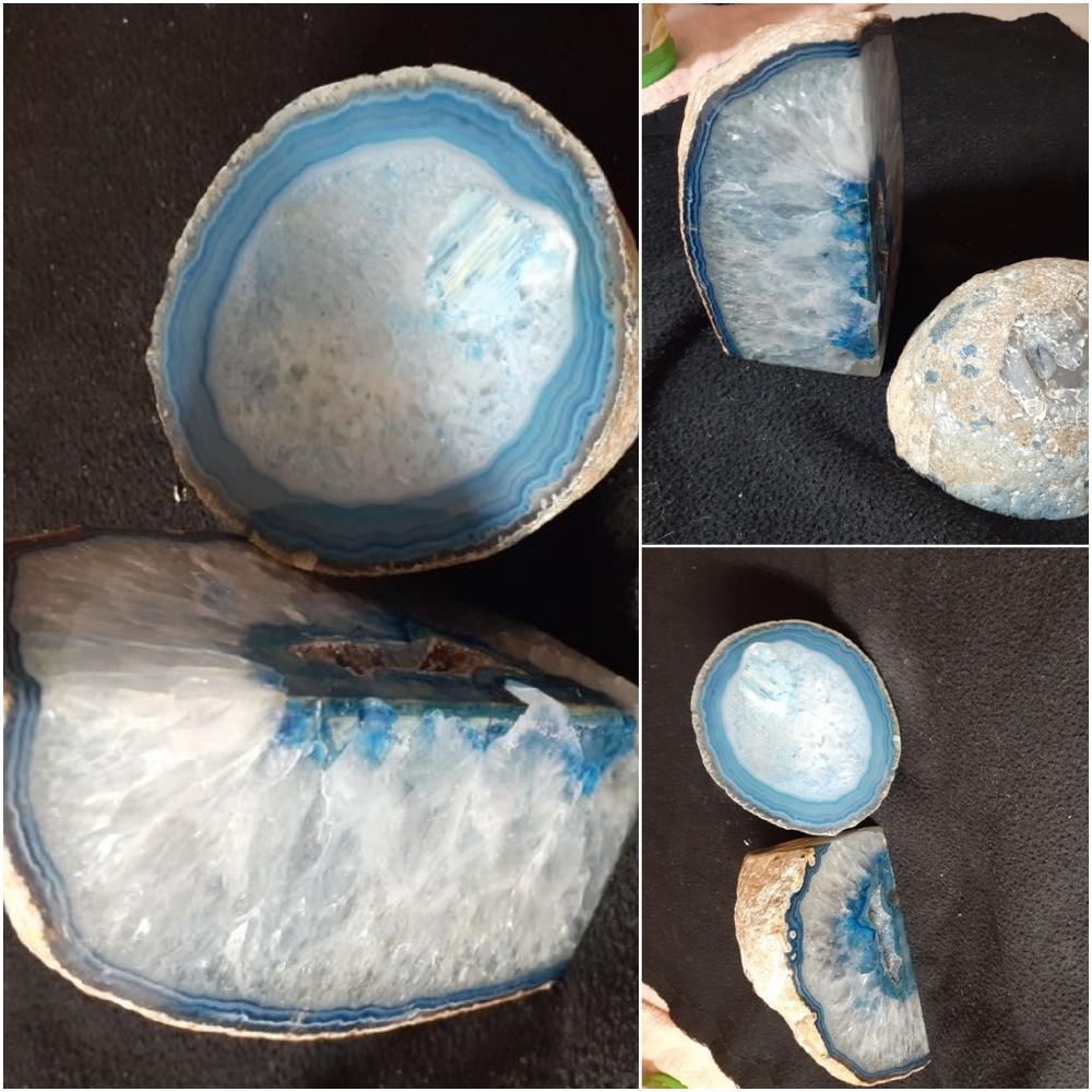 Blue Agate Crystal Rock Decor Pair